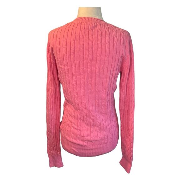 Vintage Merona Cable Knit Sweater Bright Pink Cotton Crewneck Long Sleeve M - Picture 2 of 5